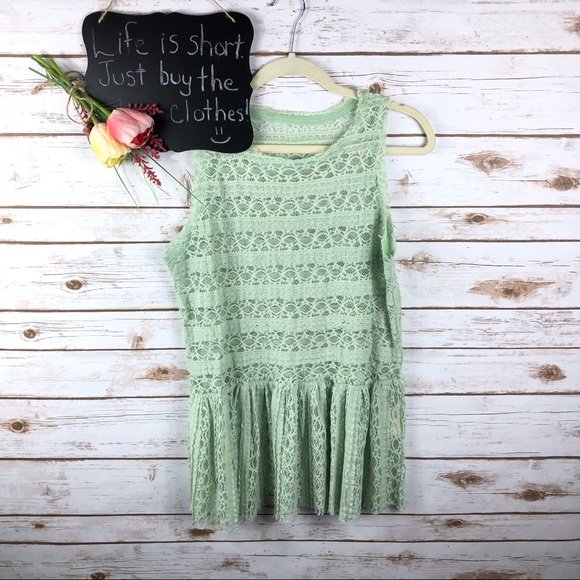 Winter Lennon Tops - Winter Lennon mint green sheer lace sleeveless top